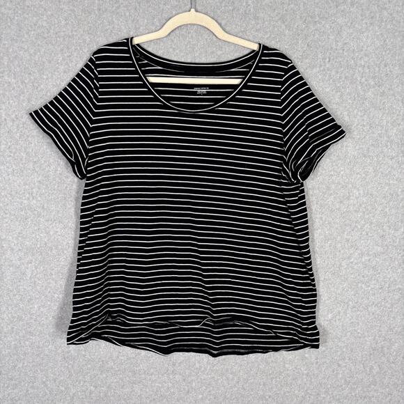 J Jill Shirt Large Black Stripe Everyday Cotton‎ Tee Soft Oversized Basic Casual - Picture 1 of 7